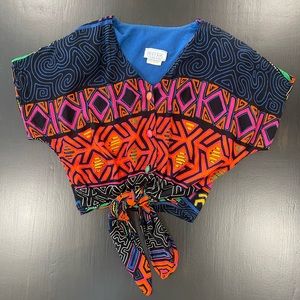 Vintage Essay Multicolored Tie Crop Blouse Sz 4